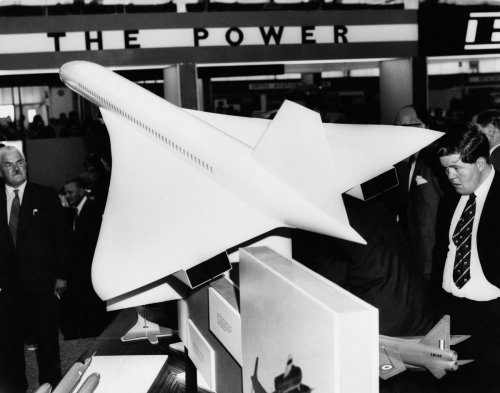 A Concorde model at the Farnborough Air Show Exhibition in England Sept 9 1962.jpg