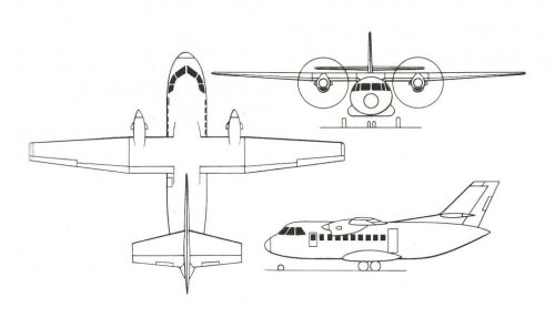 Aeritalia AIT-230-208 project 3-view drawing - Air International - March 1980.......jpg