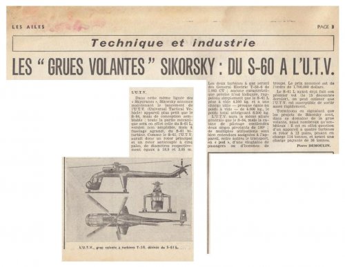 Sikorsky UTV flying crane helicopter project - Les Ailes - No. 1,811 - 3 Février 1961.......jpg