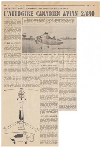 Avian 2-180 Gyroplane autogiro prototype - Les Ailes - No. 1,762 - 30 Janvier 1960 1.......jpg