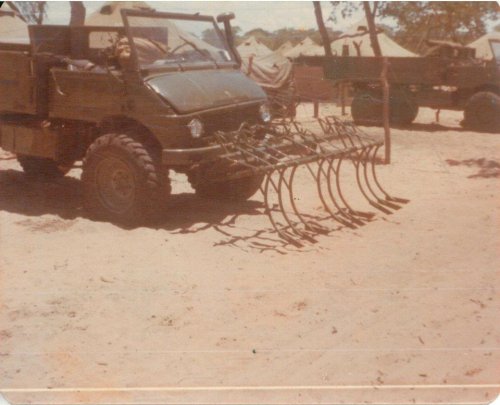 Unimog general purpose 4X4 truck  fitted with a locally improvised mine countermeasures.jpg