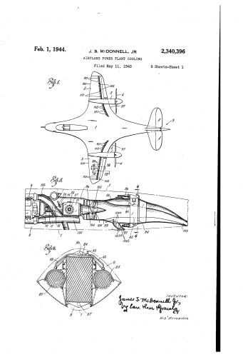 McDonnell - Airplane Power Plant Cooling Patent (US2340396) (1).png