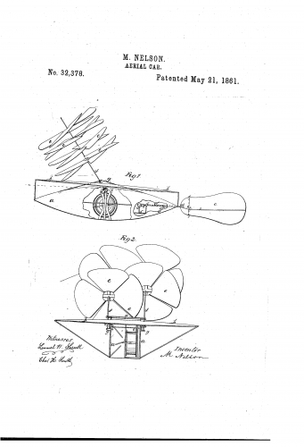 Mortimer Nelson Aerial Car Patent 1861 (US32378).png