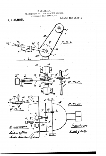 Jelalian Transmission Drive for Airships 1914 (US1118205).png