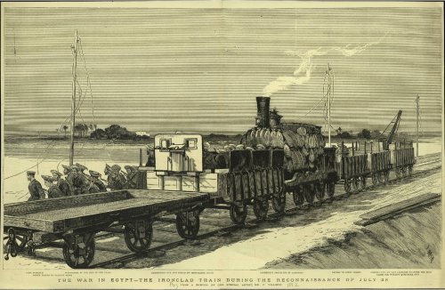 1882 GB Ironclad train with Nordenfield gun and gatling gun Anglo Egyptian war 1882.jpg