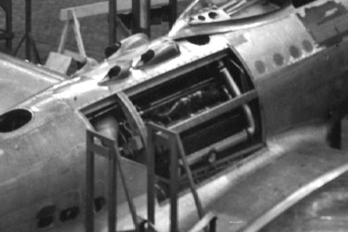 XP-75 under construction exhaust manifold air jacket.JPG