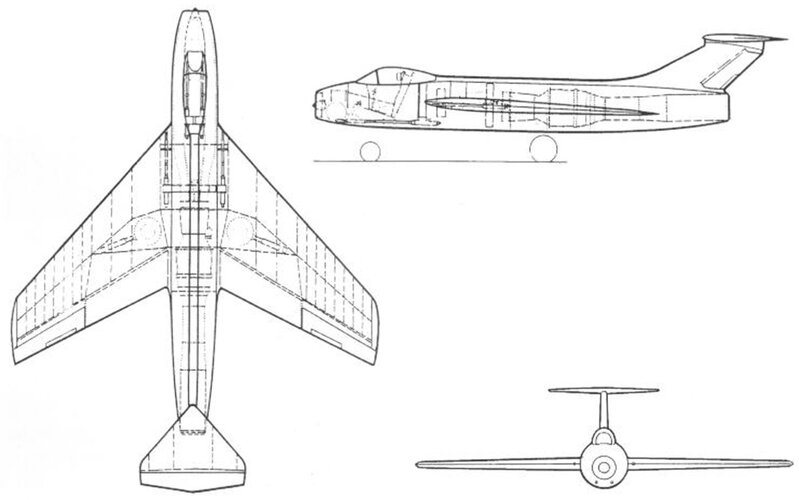 scheme of the project of the Hawker P.1067  1 fighter with a bow air intake and a T-shaped tai...jpg