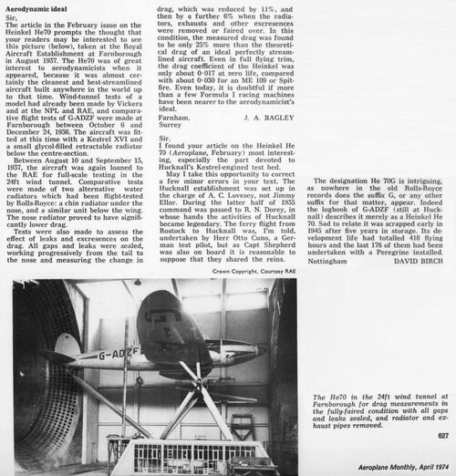 He 70 Blitz in RAE Farnborough wind-tunnel (Aeroplane Monthly April 1974 p.627).jpg