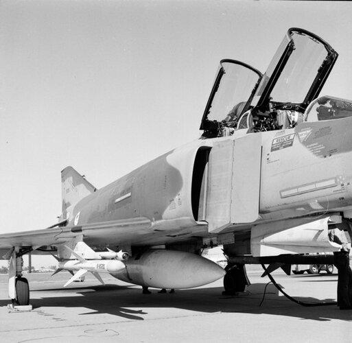 RAAF F-4E (69-7211) Aim-7 Sparrow III _ Aim-9 Sidewinder mounting%0Aduring 'Cold Soak' trials ...jpg