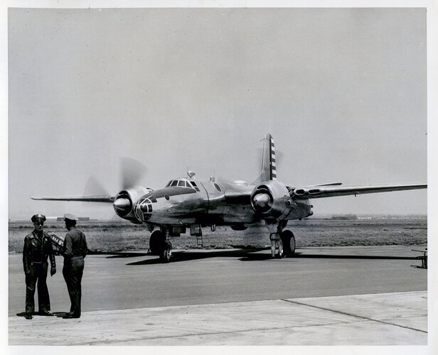 NAA XB-28 on ramp engines running.jpg