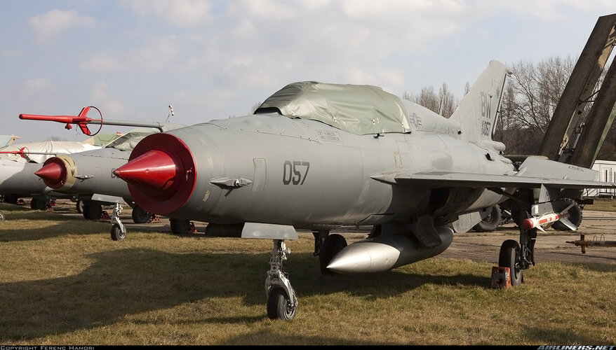 USAF MiG-21UM (04-057, ex-HuAF) for Spectral at Budaors (15 February 2020).jpg