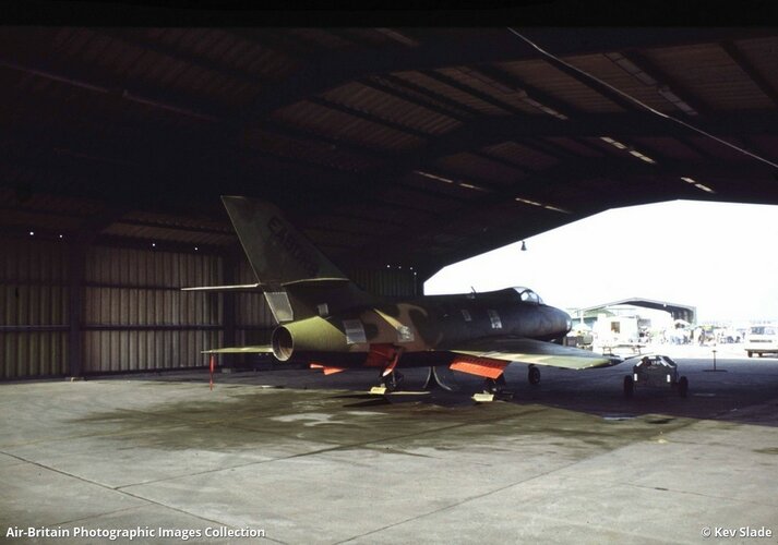USAF Mystère IVA (136, EABDR8) at RAF Upper Heyford (9 June 1984).jpg