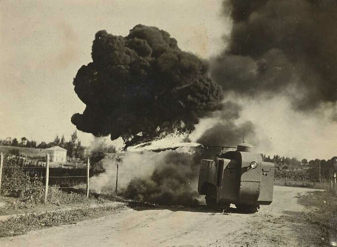 Brazil Flamethrower Caterpillar amrored tractor in Lorena SP civil war 1932.jpg