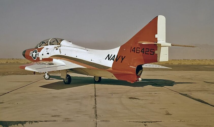 US Navy F9F-8T (146425) with APQ-89 at Armitage Field, China Lake (14 September 1961) (3).JPG