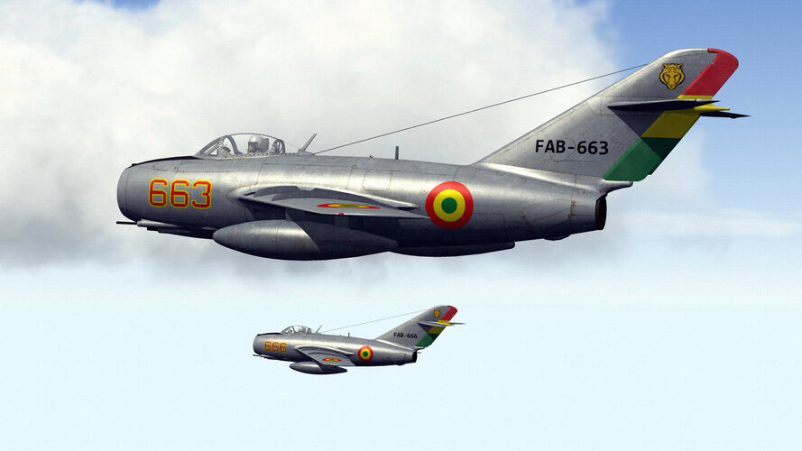 Bolivian MiG-15 (FAB-663 & 666) inflight (Fantasy).jpg