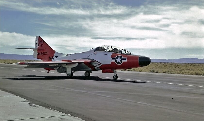 US Navy F9F-8T (146425) with APQ-89 at Armitage Field, China Lake (14 September 1961) (1).JPG