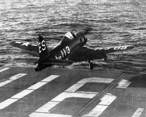 US Navy FR-1 lanching on Rendova (CVE-116) (March-June 1947).jpg