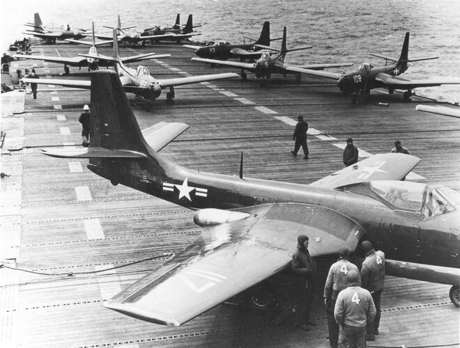 US Navy FH-1 of VF-17A on USS Saipan (CVL-48) (6 May 1948).jpg