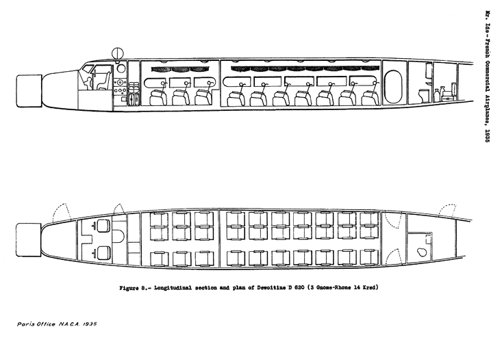 Dewoitine 620 longitudinal section and plan.gif