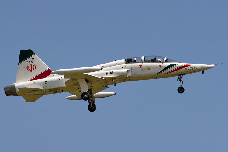 IRIAF F-5B Simorgh (3-7015) inflight, ex-RF-5A badly dameged.jpg