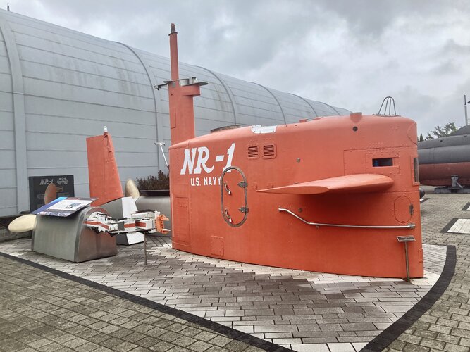 NR-1 sail and aft section at Submarine Force Museum 2022.jpg