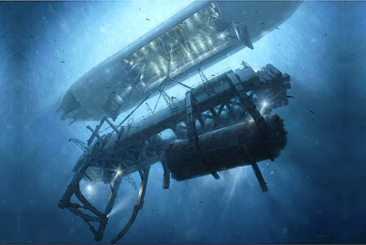 CIA rendering of CV with K-129 bow approaching Glomar Explorer Moon Pool .jpg