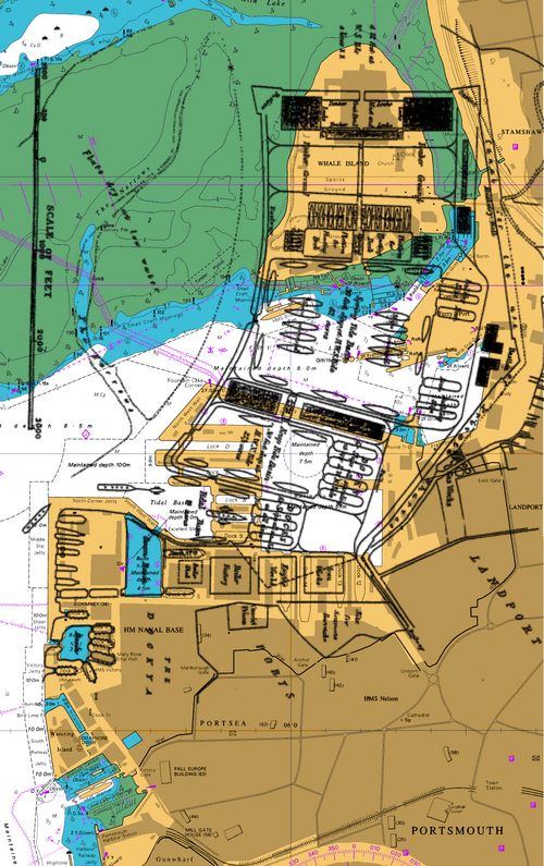 Portsmouth 1862 Proposal by Scamp overlaid on harbour chart.png