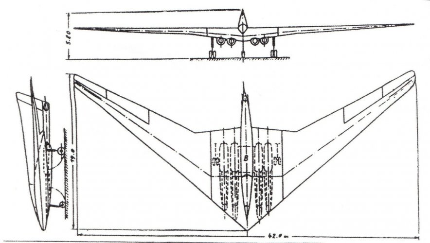 Horten ⅩⅧB three side view.jpg