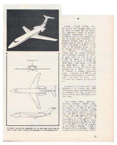 Lear Model 40 Lear Liner - Aviation Magazine International - Numéro 445 - 15 Juin 1966.......jpg