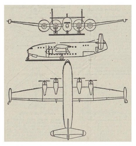 Bréguet Br.765 Super Deux-Ponts project 3-view - Les Ailes - No. 1,337 - 15 Août 1953.......jpg
