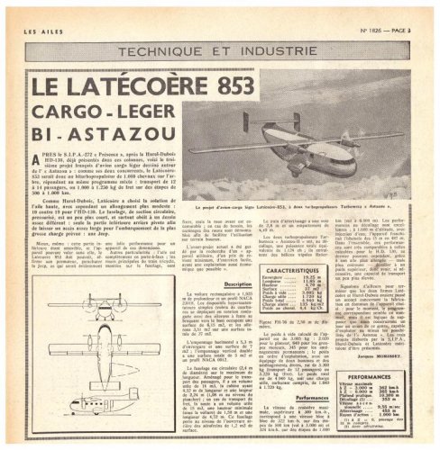 Latécoère Laté-853 cargo aircraft project - Les Ailes - No. 1,826 - 19 Mai 1961.......jpg