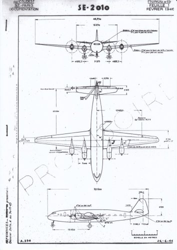 SNCASE Sud-Est SE.2010 Armagnac 1946 project 3-view.......jpg