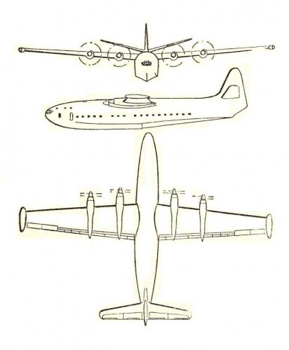 SNCASE SE.1200 Flying Boat project 3-view - Les Ailes - No 1,173 - 24 Juillet 1948.......jpg