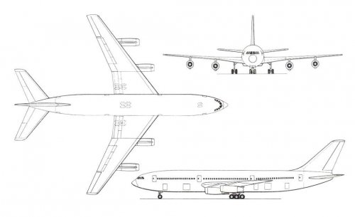 Ilyushin Il-86 preliminary design project 3-view - Air Enthusiast - November 1972.......jpg