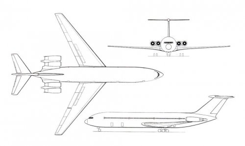 Ilyushin Il-86 preliminary design project 3-view - Air Enthusiast - July 1972.......jpg