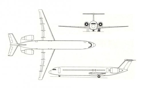 BAC X-Eleven project 3-view drawing - Air International - August 1977.......jpg