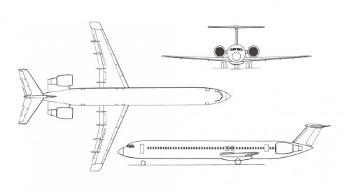 BAC 1-11-800 project 3-view drawing - Air International - June 1975.......jpg