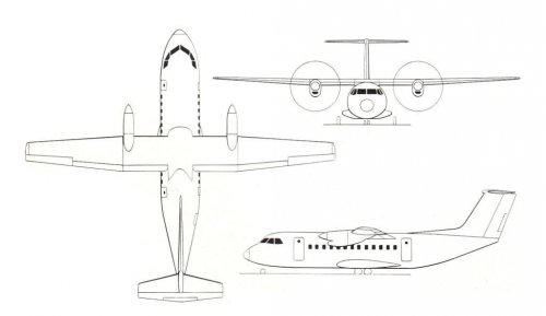 Aeritalia AIT-230-208 project 3-view drawing - Air International - November 1980.......jpg