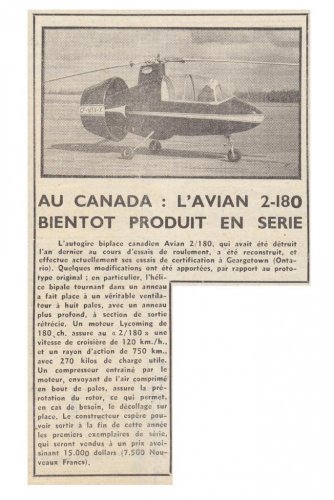 Avian 2-180 Gyroplane autogiro prototype - Les ailes - No. 1,824 - 5 Mai 1961.......jpg