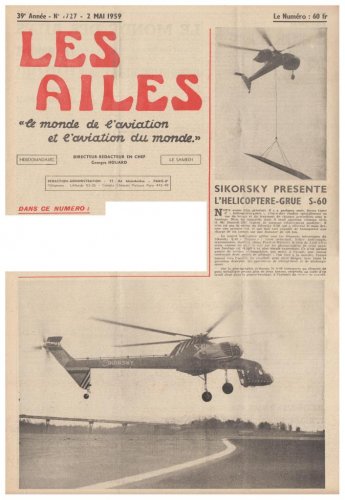 Sikorsky S-60 flying crane helicopter prototype - Les Ailes - No. 1,727 - 2 Mai 1959.......jpg