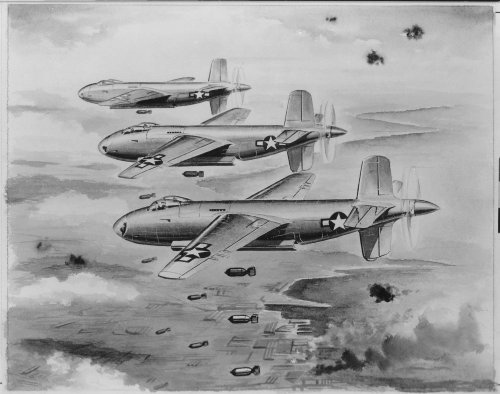Paintings depicting the Douglas B-42 Mixmaster in action..jpg